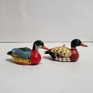 Set of 2 Vintage Hong Kong 1.5" Plastic Composite Duck Christmas Tree Ornaments